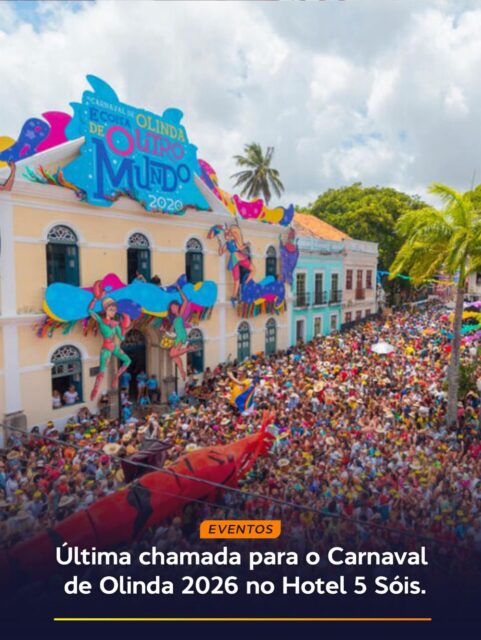 Você consegue ouvir? É o som do frevo ficando mais alto, as ladeiras ganhando cor e a magia de Olinda tomando conta do ar. O Carnaval 2026 está logo ali na esquina! 🎉

Falta muito pouco para os Bonecos Gigantes invadirem as ruas e a alegria tomar conta da cidade. E você, já garantiu o seu refúgio no meio da folia?

O Hotel 5 Sóis é o seu QG estratégico: perto o suficiente para ir a pé para a festa, mas com o conforto e a tranquilidade que você precisa para recarregar as energias (porque ninguém é de ferro, né?).

⚠️ As últimas vagas estão voando! Não deixe para a última hora. Garanta seu lugar na festa mais bonita do planeta.

Link na bio para reservas!