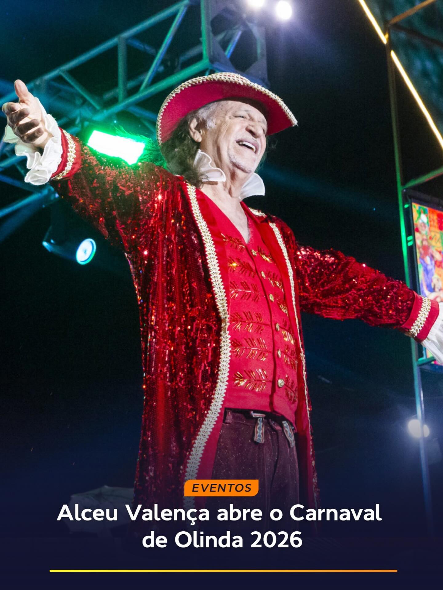 “Tu vens, tu vens… Eu já escuto os teus sinais”. O Carnaval de Olinda está chegando; e a tradição, mantida. Alceu Valença fará a abertura da folia, no dia 12 de fevereiro, quinta-feira. O artista vai se apresentar no palco principal, na Praça do Carmo.

No show, alguns sucessos com certeza não vão faltar, como “Anunciação”, “Bicho Maluco Beleza”, “Moça Bonita” e muito mais. 

A Prefeitura de Olinda irá divulgar novos nomes nos próximos dias. Já a programação completa irá ao ar em breve.