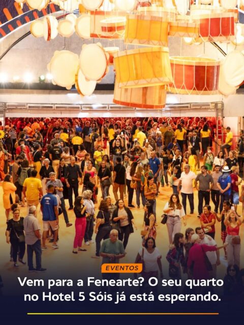 A contagem regressiva para a Fenearte já começou! Se você vem a Pernambuco para prestigiar a arte, a cultura e levar as peças mais lindas do Brasil para casa, o seu roteiro merece uma hospedagem à altura.

O Hotel 5 Sóis une o melhor dos dois mundos: estamos pertinho do Centro de Convenções, facilitando a sua ida e volta da feira, e oferecemos o refúgio perfeito de frente para o mar de Olinda para você relaxar depois de bater muita perna pelos corredores.

Viva a experiência pernambucana completa, do artesanato no pavilhão ao nosso autêntico café da manhã regional.

As reservas antecipadas já estão abertas. Garanta seu quarto com tranquilidade chamando a nossa equipe no link da bio!