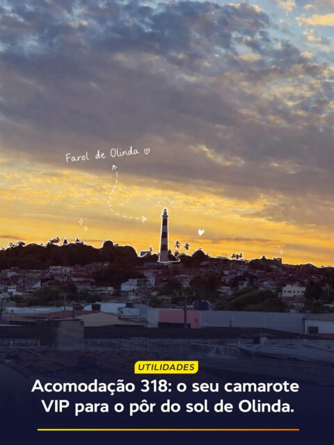 Já pensou em acordar e terminar o dia com um dos maiores cartões-postais de Pernambuco na sua janela?

Essa foto sem filtros foi tirada direto da lateral da nossa Acomodação 318. Aqui no Hotel 5 Sóis, a gente se orgulha de oferecer não apenas conforto, mas cenários que ficam marcados na memória. O Farol de Olinda iluminado pelas cores do pôr do sol é aquele tipo de detalhe que transforma uma viagem comum em uma experiência inesquecível.

Quer ter essa vista na sua próxima estadia? Nossa equipe está pronta para te atender no WhatsApp (link na bio). Consulte a disponibilidade deste quarto e venha viver a magia de Olinda! ✨
